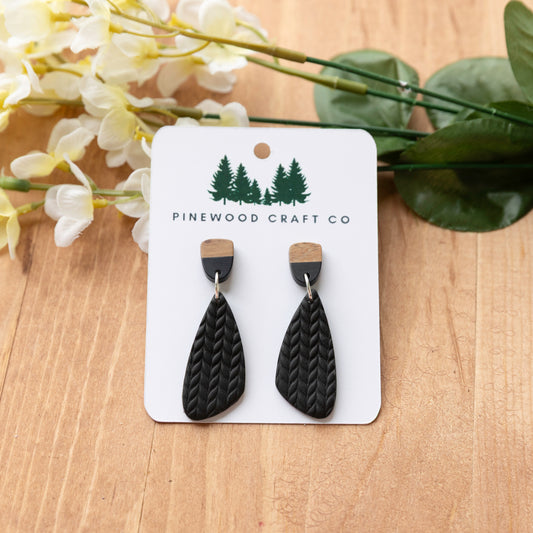 Textured Black Teardrop Earrings
