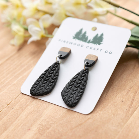Textured Black Teardrop Earrings
