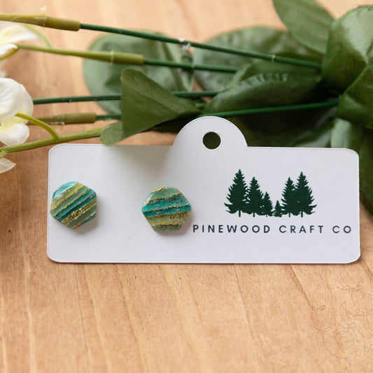Ocean Mist Hexagon Stud Earrings