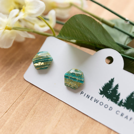 Ocean Mist Hexagon Stud Earrings