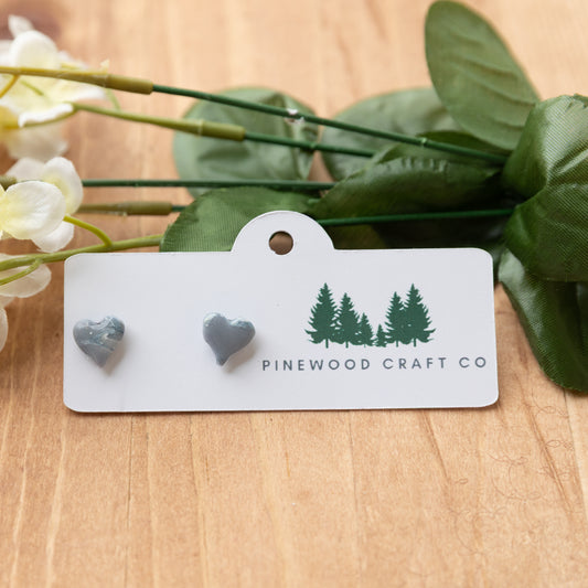 Slate Blue Heart Stud Earrings