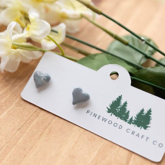 Slate Blue Heart Stud Earrings