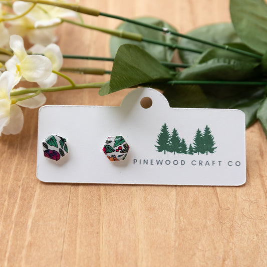 Whimsical Garden Hexagon Stud Earrings