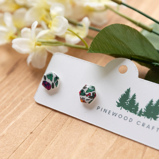 Whimsical Garden Hexagon Stud Earrings