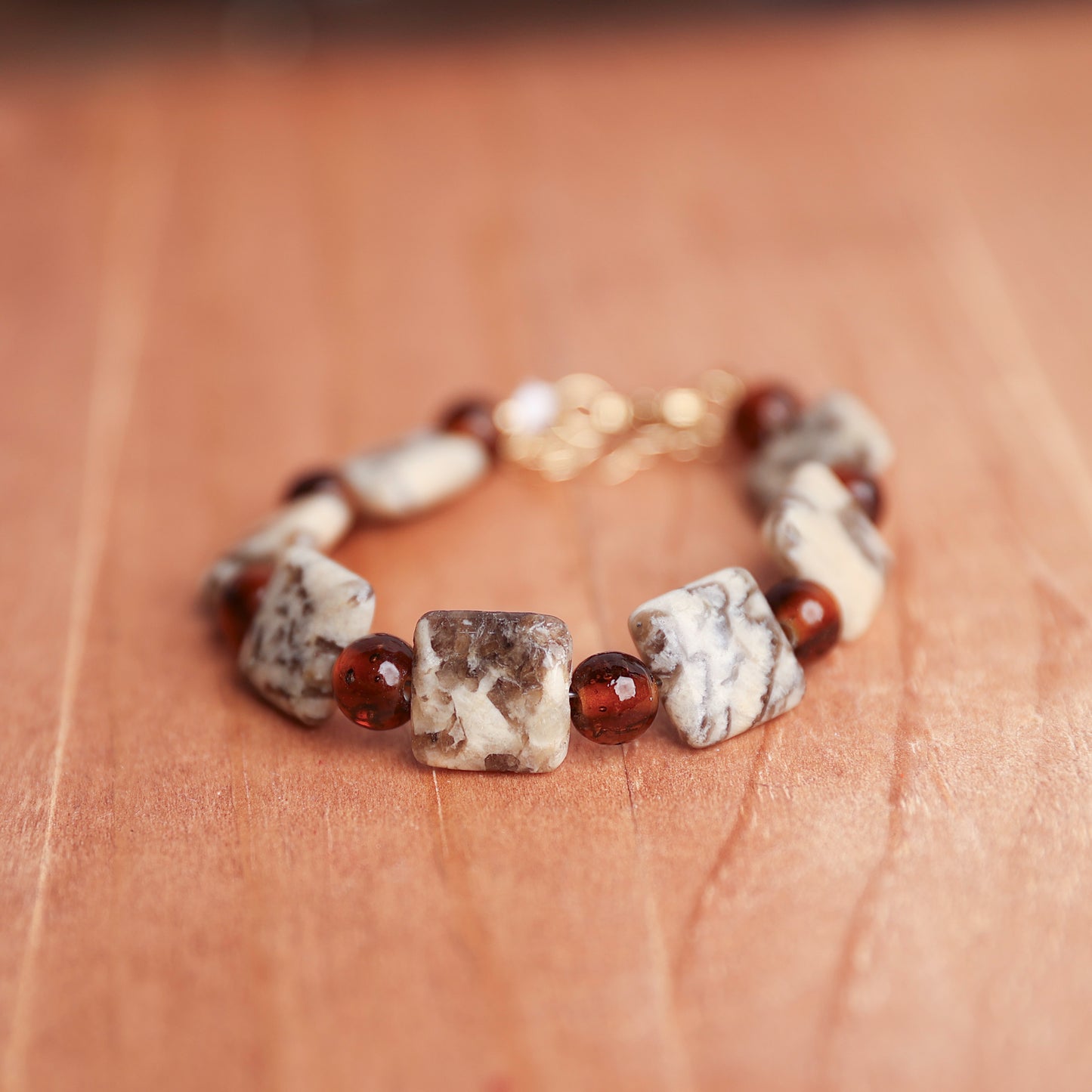 Silkworm Jasper and Glass Bracelet.