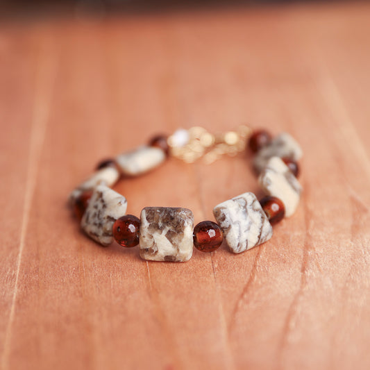 Silkworm Jasper and Glass Bracelet.