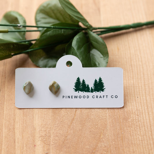 Sage & Gold Diamond Stud Earrings
