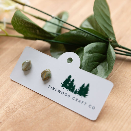 Sage & Gold Diamond Stud Earrings