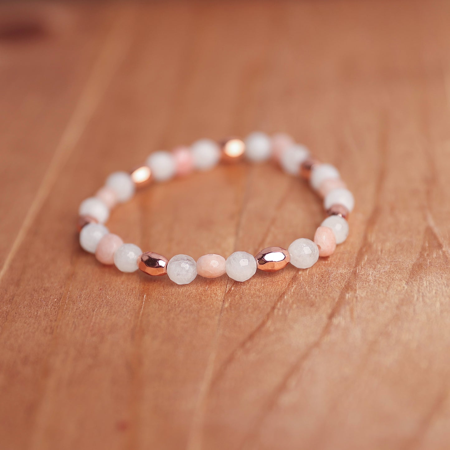 Moonstone, Pink Jade and Hematite Bracelet