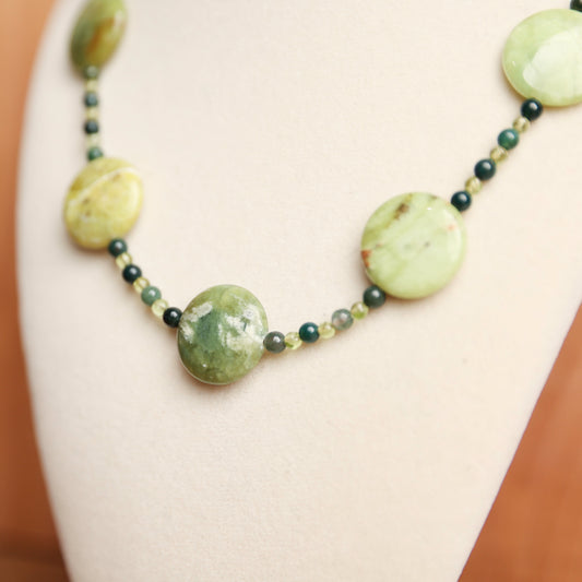 Green Garnet & Moss Agate Statement Necklace