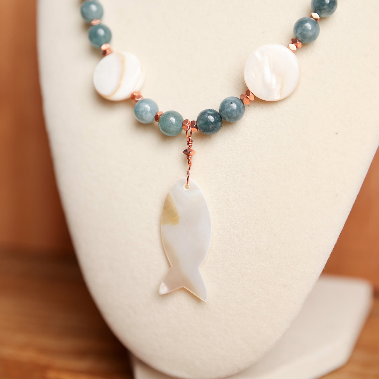 Coastal Jade & Shell Fish Pendant Necklace