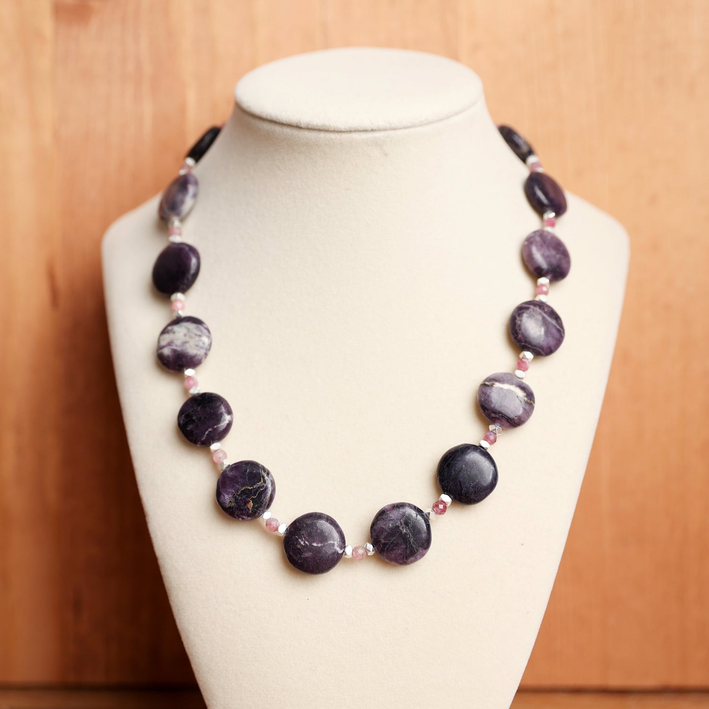 Charoite & Pink Tourmaline Gemstone Necklace