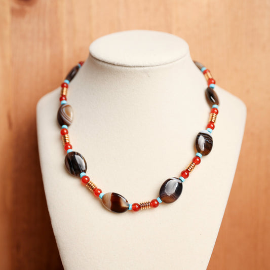 Banded Agate & Carnelian Gemstone Necklace