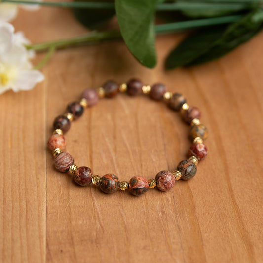 Leopard Skin Jasper Bracelet with Gold-Plated Spacers