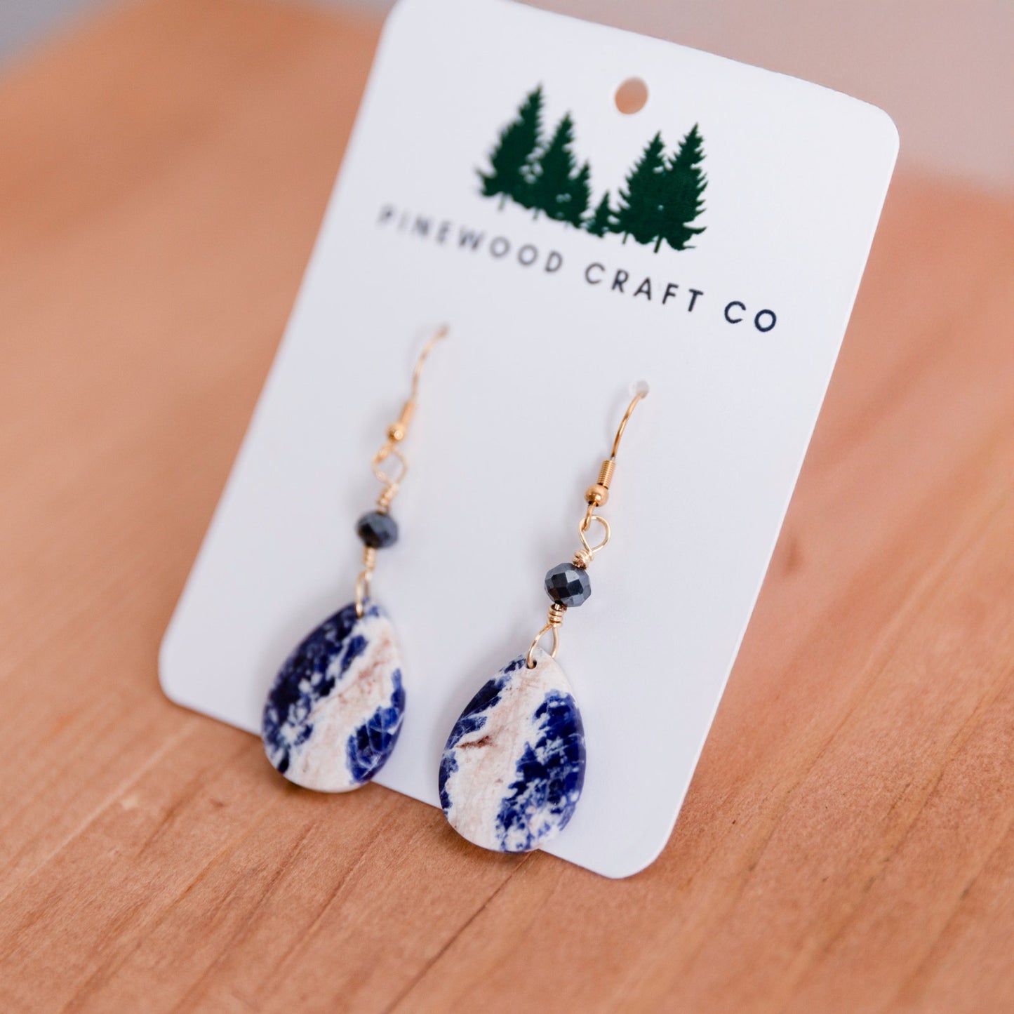 Sodalite earrings with Glass and Gold Plated Stainless Steel Hooks
