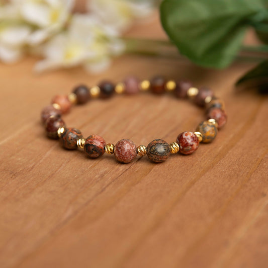 Leopard Skin Jasper Bracelet with Gold-Plated Spacers