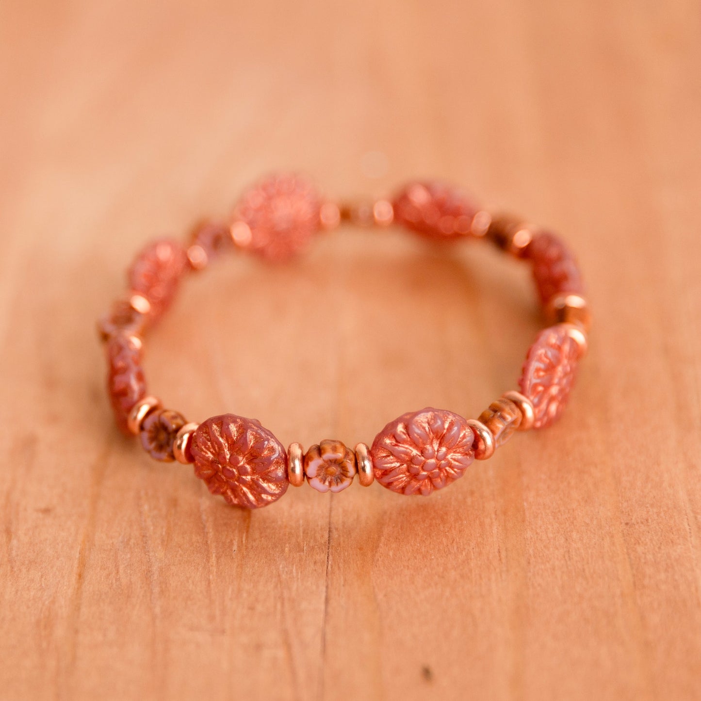 Czech Glass w/ Rose Gold Plated Spacer - 7 inch