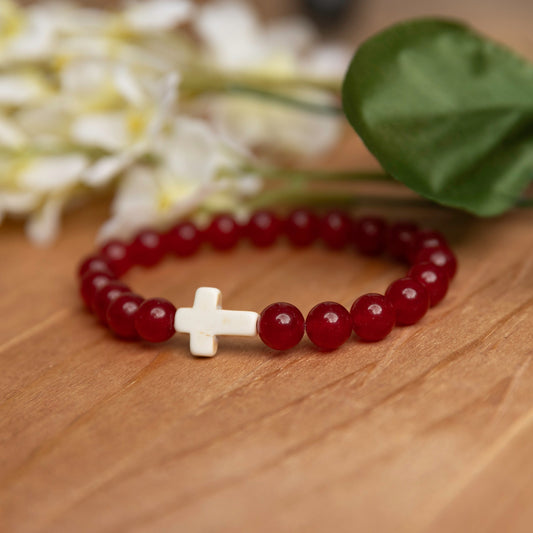 India Ruby Gemstone Cross Bracelet