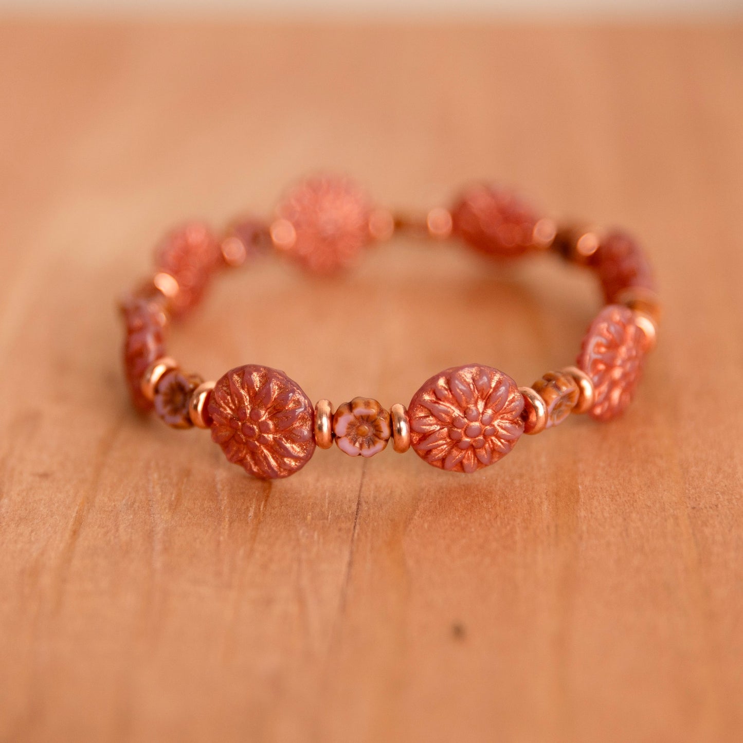 Czech Glass w/ Rose Gold Plated Spacer - 7 inch