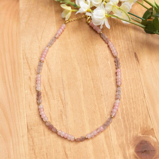 Rose Quartz & Frosted Heart Necklace - 16.5 inches with 2 inch extender